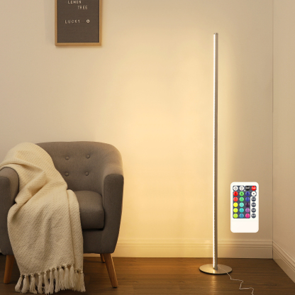 EDISHINE 57.5" Minimalist RGBW LED Corner Dimmable Floor Lamp with Remote, Gold-HLFL02R