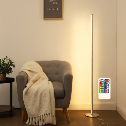 EDISHINE 57.5" Minimalist RGBW LED Corner Dimmable Floor Lamp with Remote, Gold-HLFL02R