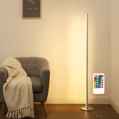 EDISHINE 57.5" Minimalist RGBW LED Corner Dimmable Floor Lamp with Remote, Gold-HLFL02R