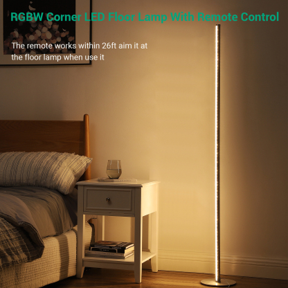 EDISHINE 57.5" Minimalist RGBW LED Corner Dimmable Floor Lamp with Remote, Gold-HLFL02R