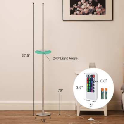 EDISHINE 57.5" Minimalist RGBW LED Corner Dimmable Floor Lamp with Remote, Gold-HLFL02R