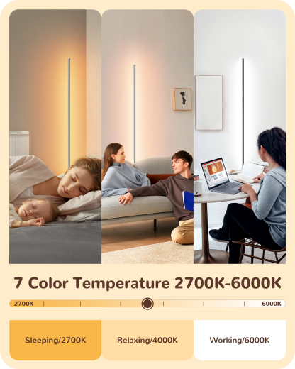EDISHINE 57.5" Dimmable Silver LED Corner Floor Lamp, 7 Color Temperature-HLFL02S