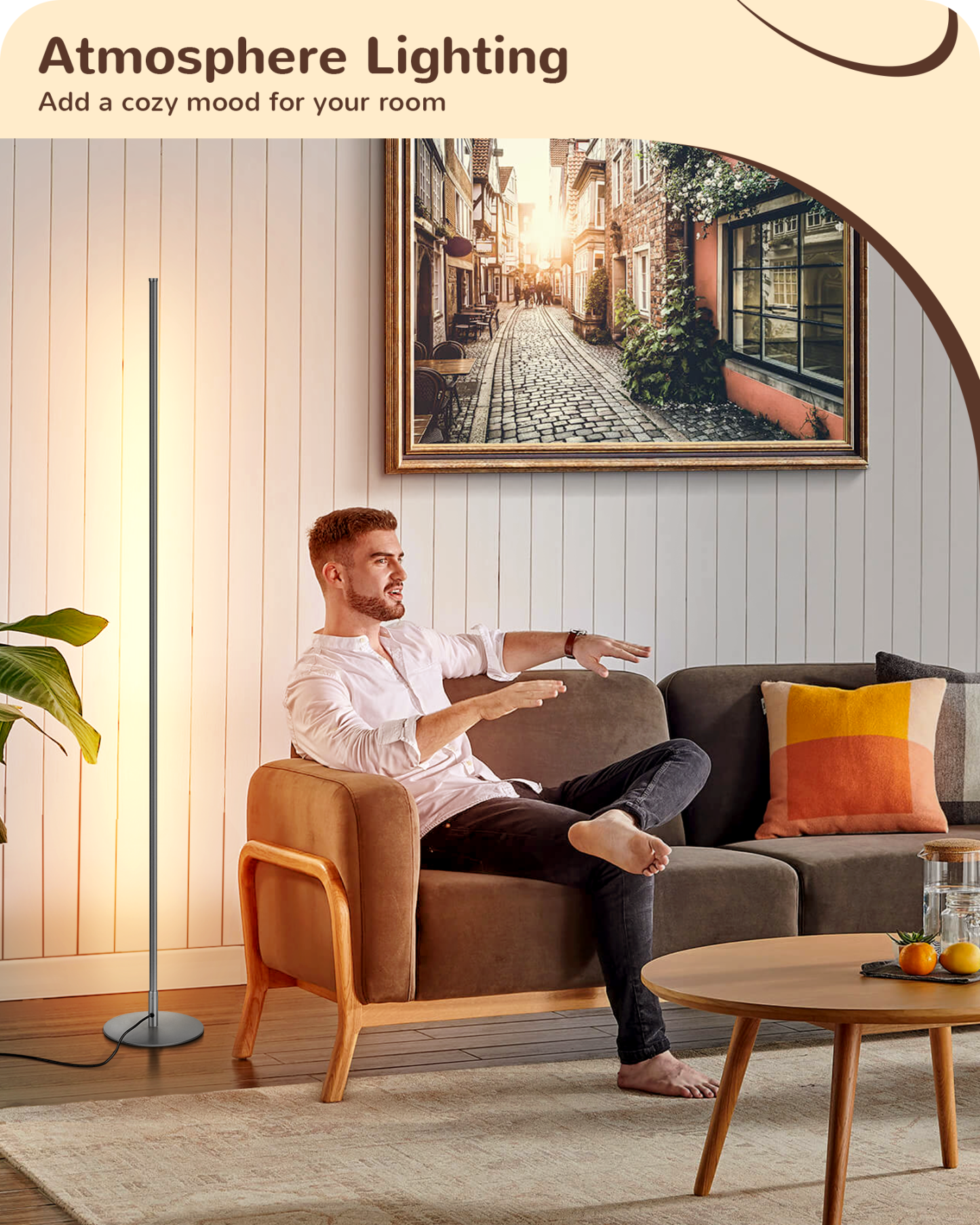 EDISHINE 57.5" Dimmable Silver LED Corner Floor Lamp, 7 Color Temperature-HLFL02S