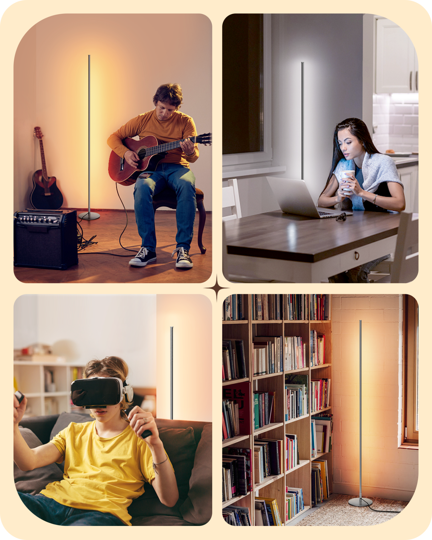 EDISHINE 57.5" Dimmable Silver LED Corner Floor Lamp, 7 Color Temperature-HLFL02S