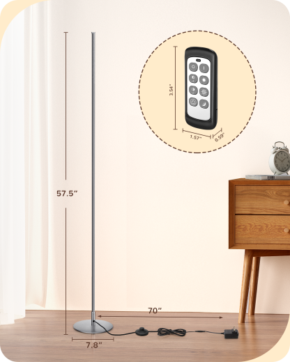 EDISHINE 57.5" Dimmable Silver LED Corner Floor Lamp, 7 Color Temperature-HLFL02S
