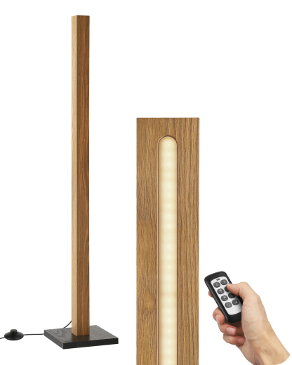 EDISHINE 46" Dimmable Wood Corner Floor Lamp with Remote, 7 Color Temperature, Natural Color-HLFL02V
