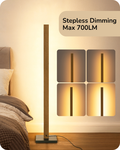 EDISHINE 46" Dimmable Wood Corner Floor Lamp with Remote, 7 Color Temperature, Natural Color-HLFL02V
