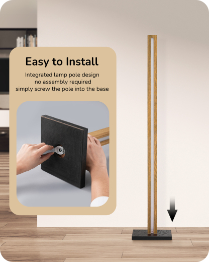 EDISHINE 46" Dimmable Wood Corner Floor Lamp with Remote, 7 Color Temperature, Natural Color-HLFL02V