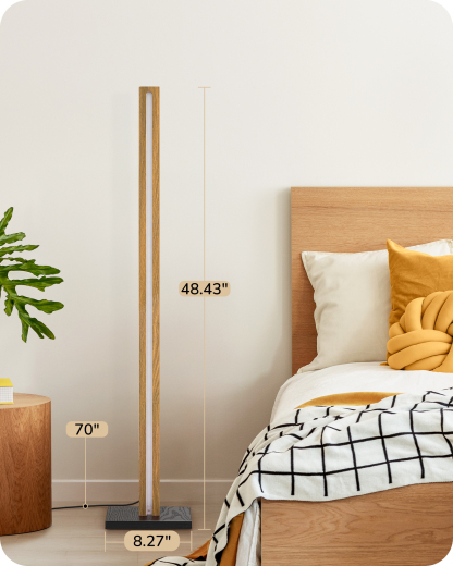 EDISHINE 46" Dimmable Wood Corner Floor Lamp with Remote, 7 Color Temperature, Natural Color-HLFL02V