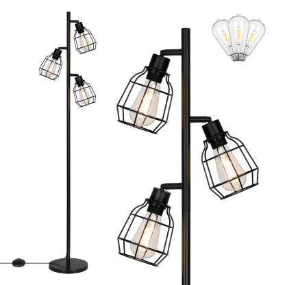 EDISHINE 3-Light Tree Floor Lamp with Adjustable Rotation Heads, E26 Base-HLFL03C