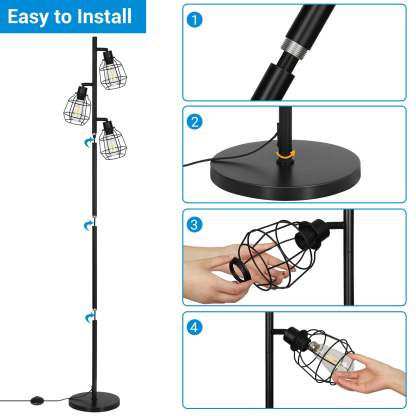 EDISHINE 3-Light Tree Floor Lamp with Adjustable Rotation Heads, E26 Base-HLFL03C