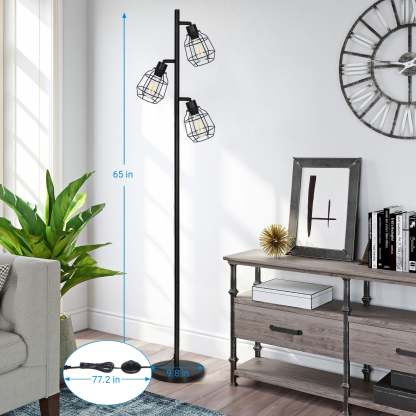 EDISHINE 3-Light Tree Floor Lamp with Adjustable Rotation Heads, E26 Base-HLFL03C