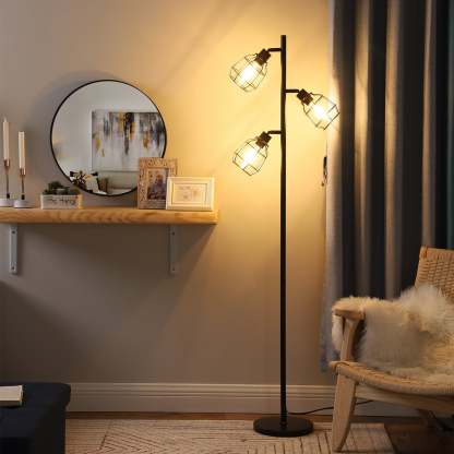 EDISHINE 3-Light Tree Floor Lamp with Adjustable Rotation Heads, E26 Base-HLFL03C