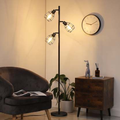 EDISHINE 3-Light Tree Floor Lamp with Adjustable Rotation Heads, E26 Base-HLFL03C