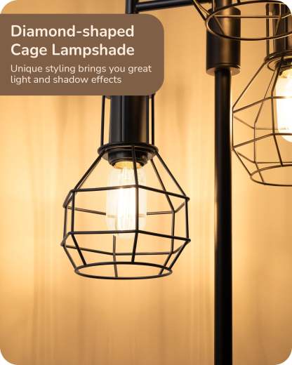 EDISHINE Dimmable Black Industrial Floor Lamp with 3 LED Bulbs-HLFL03G