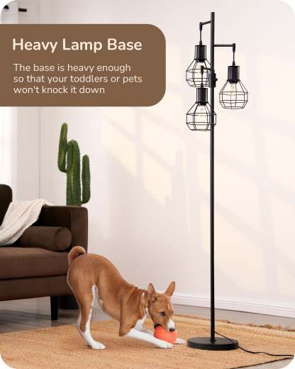 EDISHINE Dimmable Black Industrial Floor Lamp with 3 LED Bulbs-HLFL03G
