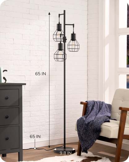 EDISHINE Dimmable Black Industrial Floor Lamp with 3 LED Bulbs-HLFL03G