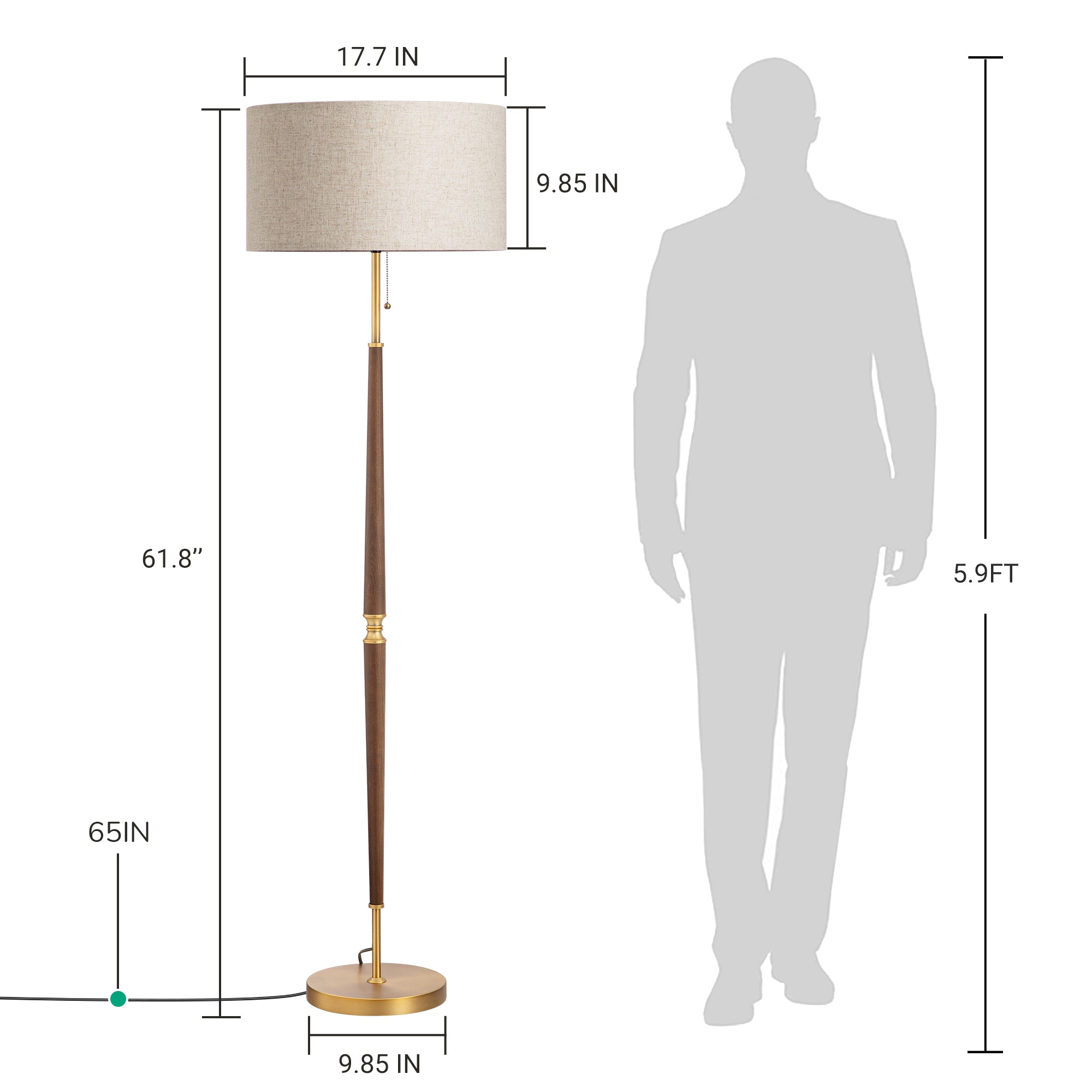 EDISHINE 62 inch Mid-Century Modern Floor Lamps for Living Room, Retro Floor Lamps, Contemporary Wooden Standing Lamp with Chain Switch,Gold-HLFL09B
