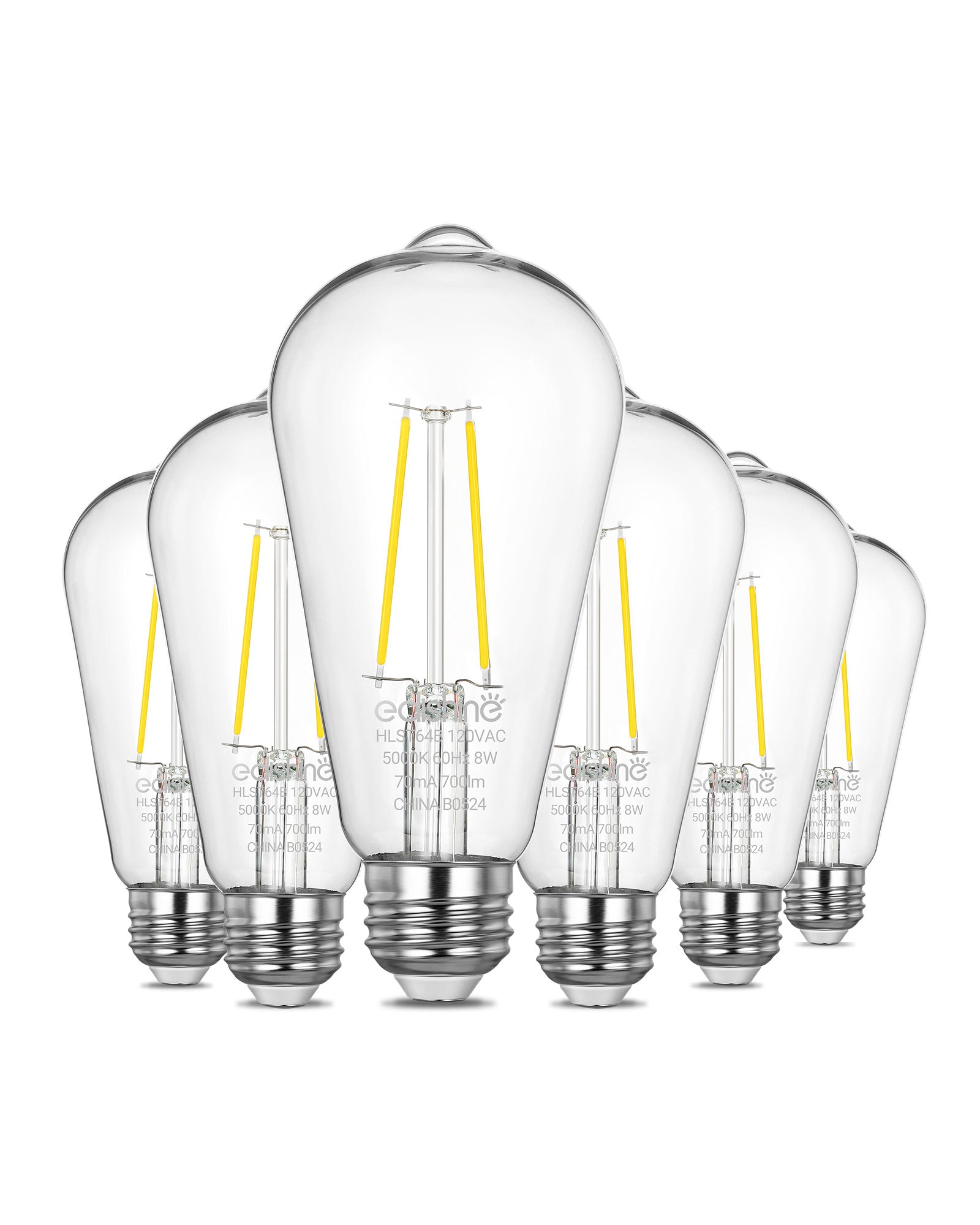 EDISHINE Non-dimmable 8W Dusk to Dawn Edison Light Bulb with 240° Beam Angle & E26 Base (6 Pack)-HLST64B