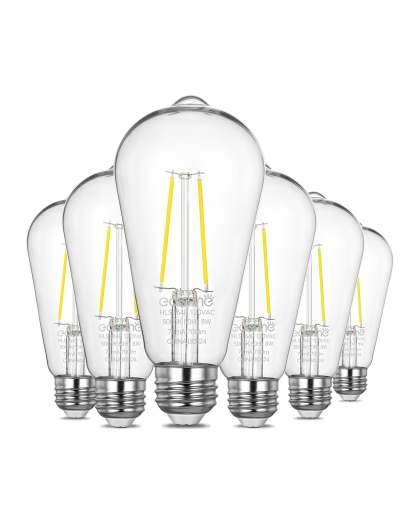 EDISHINE Non-dimmable 8W Dusk to Dawn Edison Light Bulb with 240° Beam Angle & E26 Base (6 Pack)-HLST64B