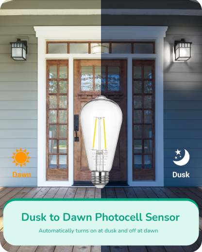 EDISHINE Non-dimmable 8W Dusk to Dawn Edison Light Bulb with 240° Beam Angle & E26 Base (6 Pack)-HLST64B