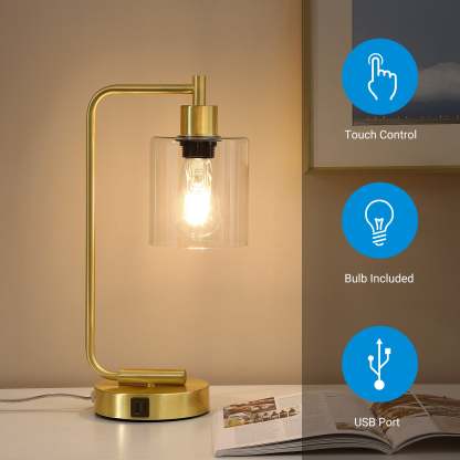 EDISHINE 16.3" Dimmable Table Lamp,USB,Touch Control-HLTL02F1