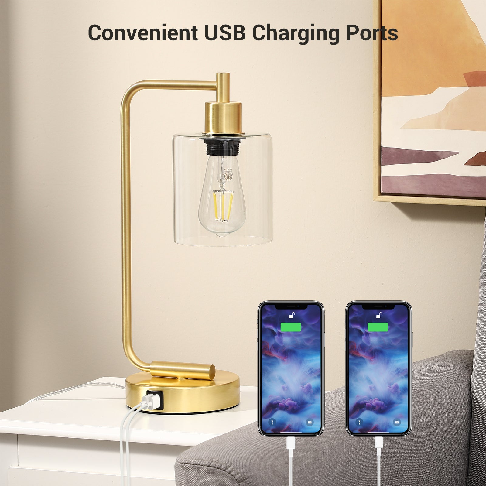 EDISHINE 16.3" Dimmable Table Lamp,USB,Touch Control-HLTL02F1
