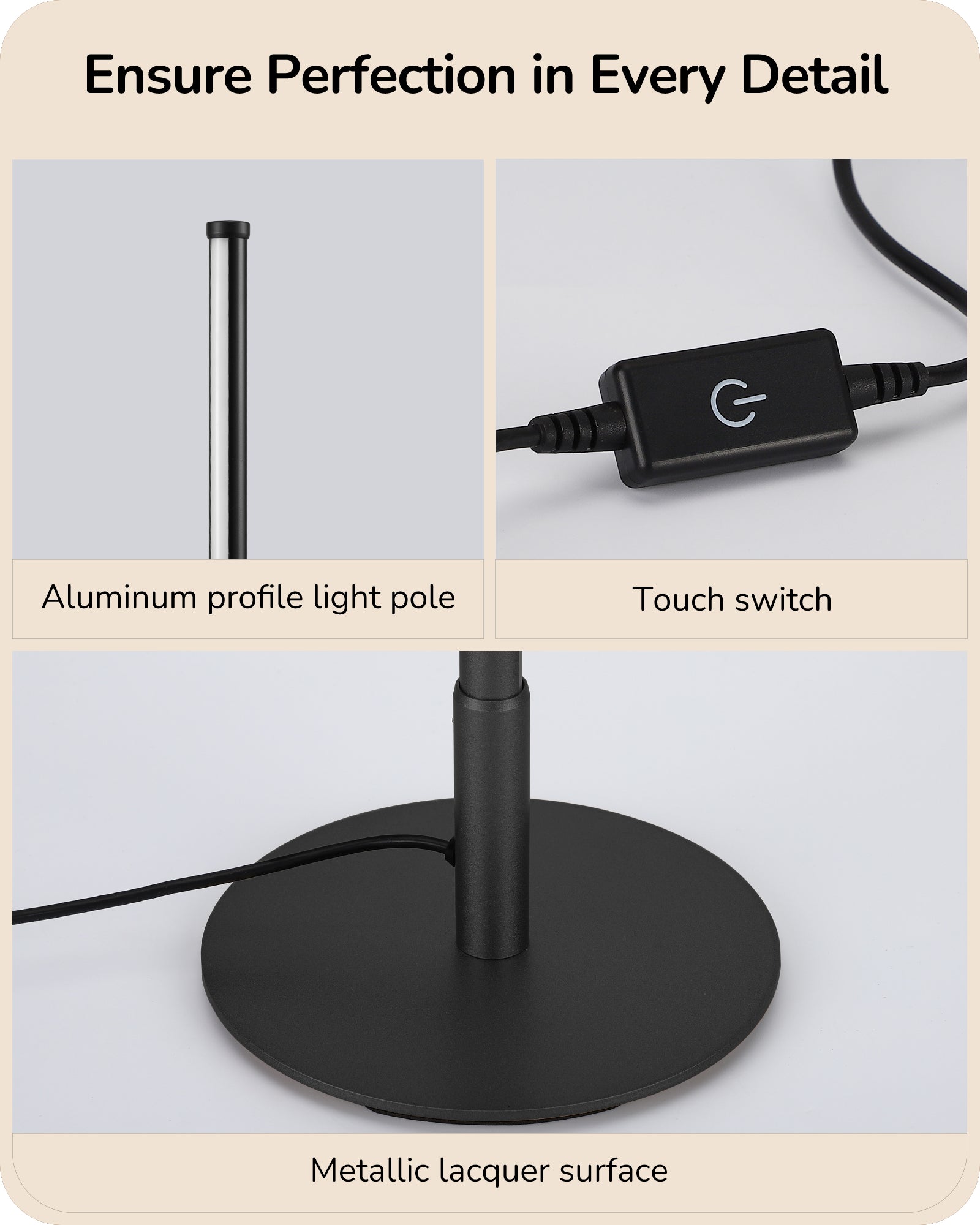 EDISHINE Modern Stepless Dimmable LED Table Lamp, Matte Black (2 Pack)-HLTL22K