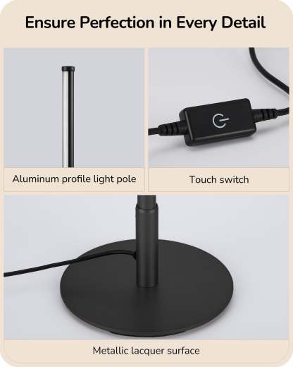 EDISHINE Modern Stepless Dimmable LED Table Lamp, Matte Black (2 Pack)-HLTL22K