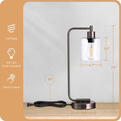 EDISHINE Dimmable Table Lamp with USB,Touch Control-HLTL02T