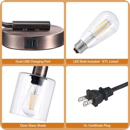 EDISHINE Dimmable Table Lamp with USB,Touch Control-HLTL02T