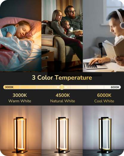 EDISHINE Dual-Frame Rectangle Stepless Dimmable LED Table Lamp, 3000K 4500K 6000K 750LM-HLTL02U