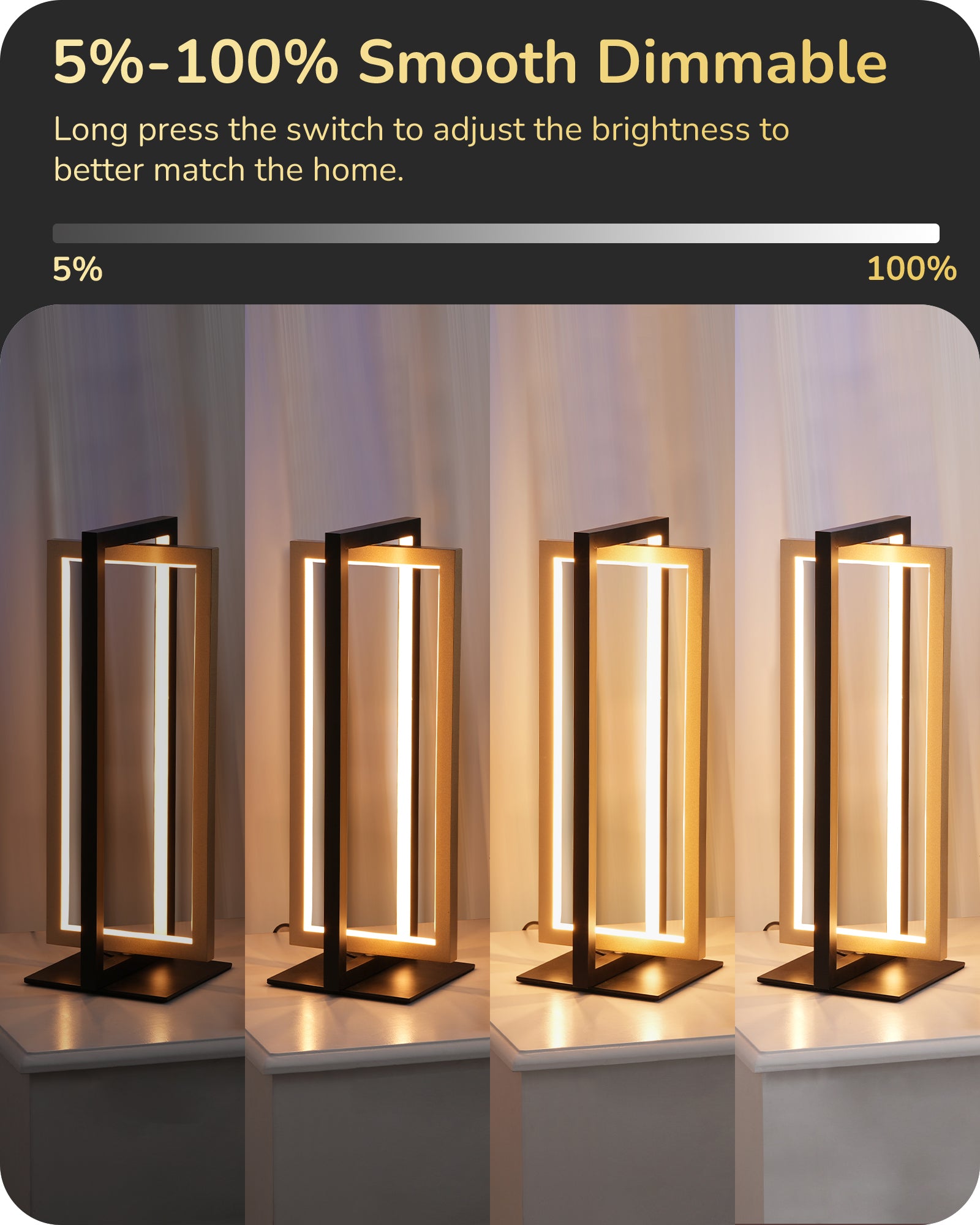 EDISHINE Dual-Frame Rectangle Stepless Dimmable LED Table Lamp, 3000K 4500K 6000K 750LM-HLTL02U