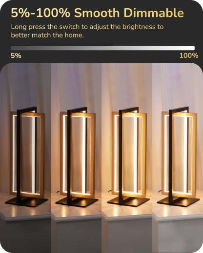 EDISHINE Dual-Frame Rectangle Stepless Dimmable LED Table Lamp, 3000K 4500K 6000K 750LM-HLTL02U