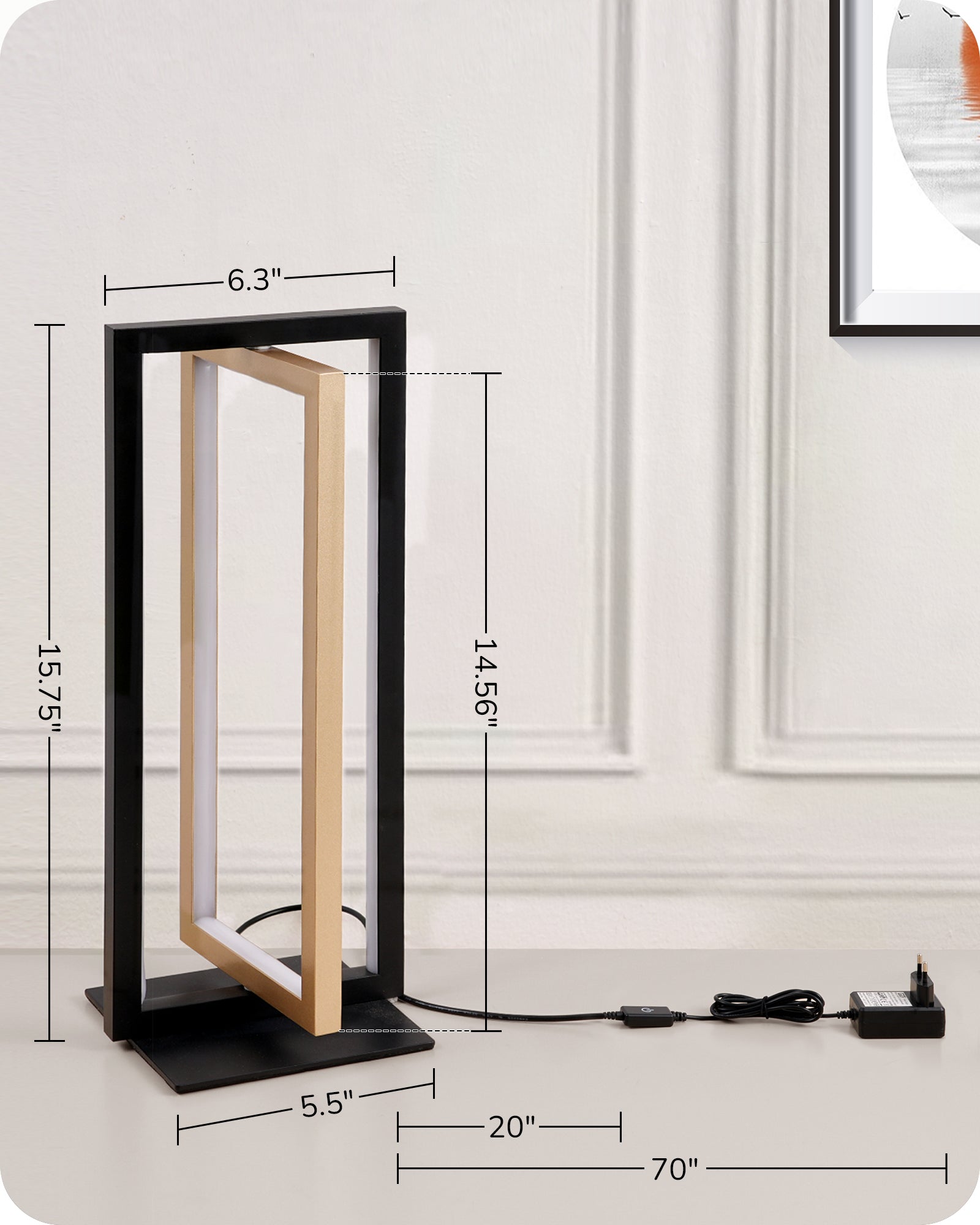 EDISHINE Dual-Frame Rectangle Stepless Dimmable LED Table Lamp, 3000K 4500K 6000K 750LM-HLTL02U