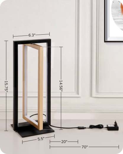 EDISHINE Dual-Frame Rectangle Stepless Dimmable LED Table Lamp, 3000K 4500K 6000K 750LM-HLTL02U