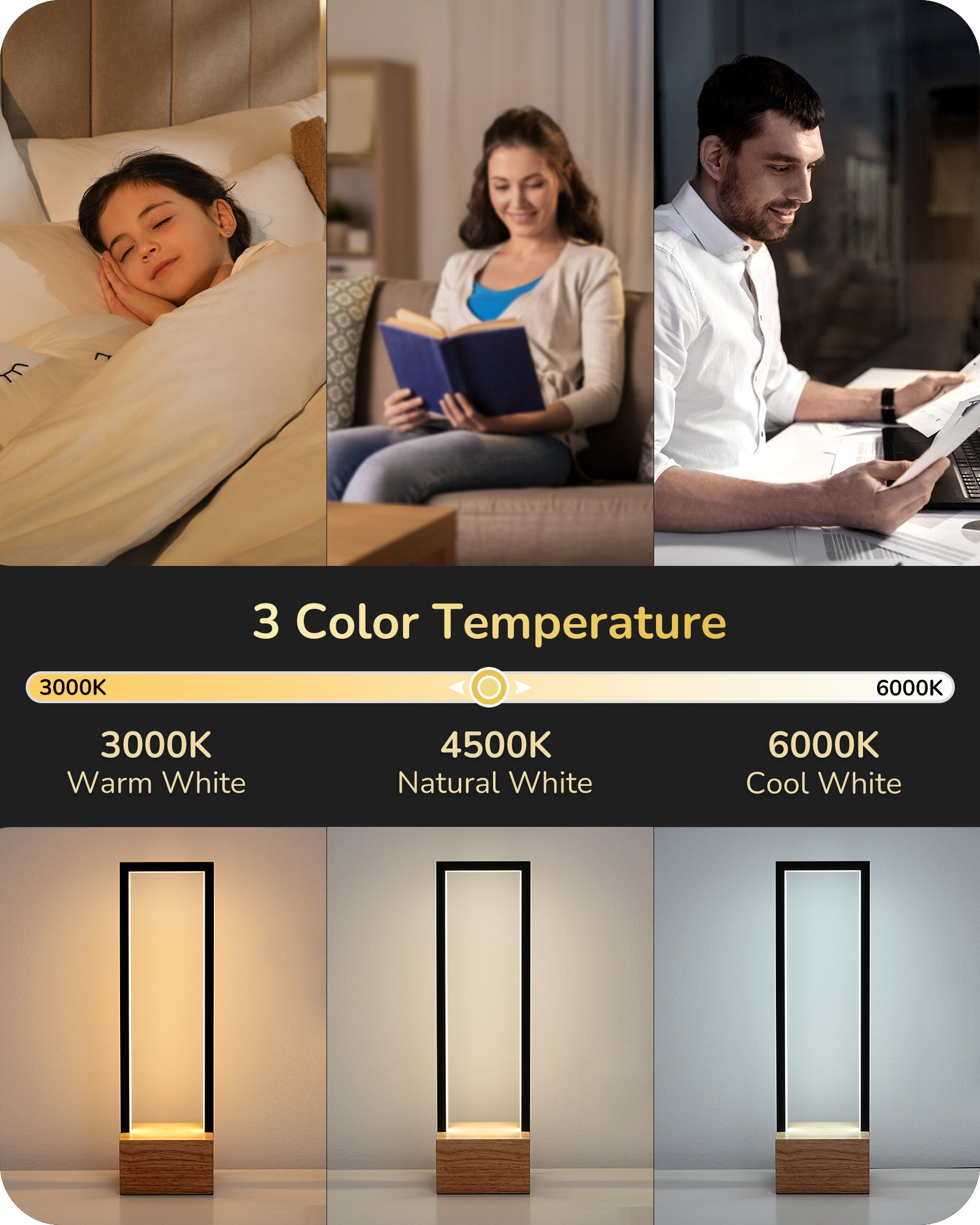 EDISHINE MAX 350LM Dimmable LED Table Lamp with 3 Colors Temperature-HLTL02X