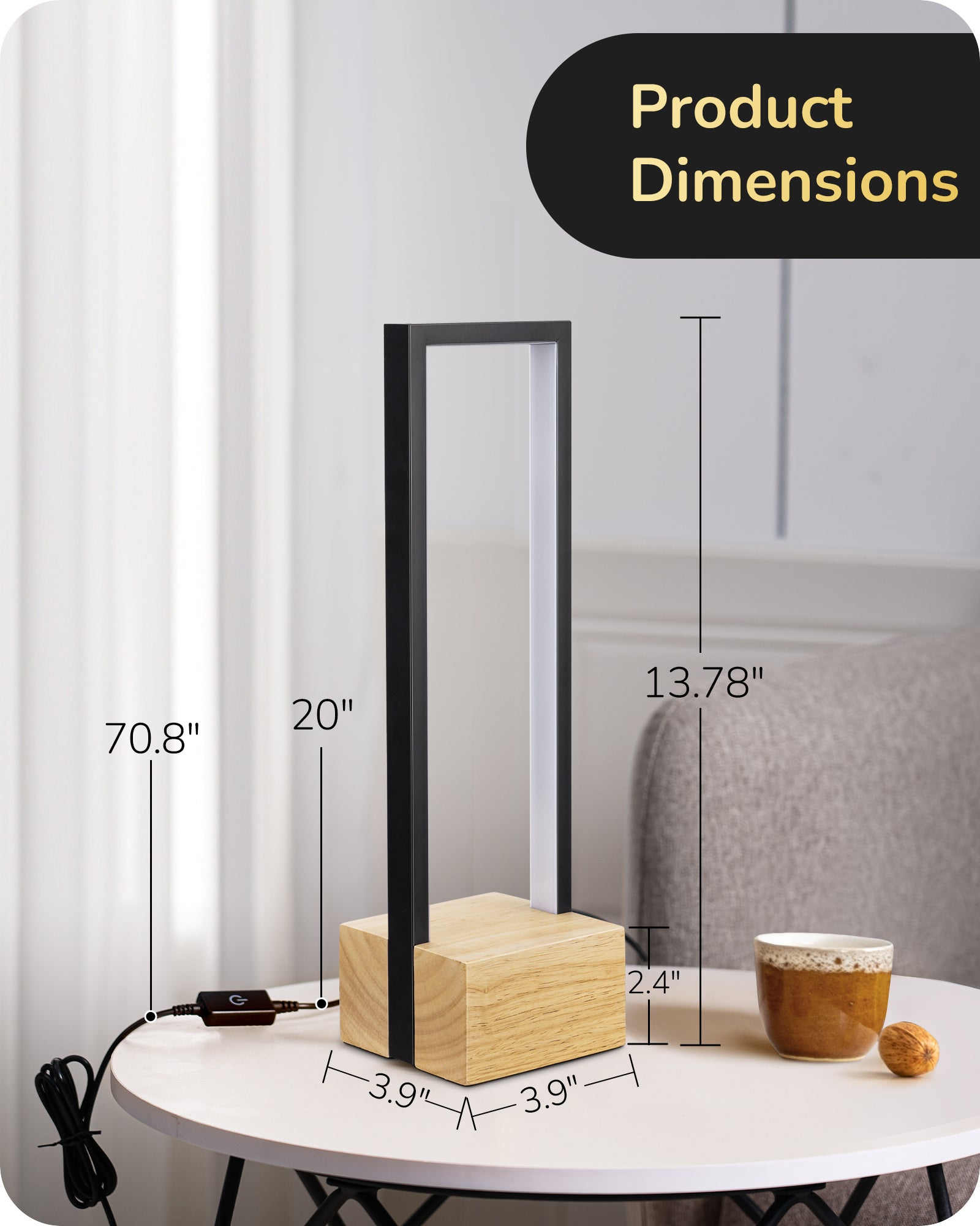 EDISHINE Dimmable LED Table Lamp, Square Modern Bedside Lamp EDISHINE Dimmable LED Table Lamp, Square Modern Bedside Lamp
