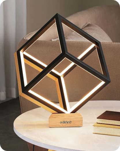 EDISHINE Black Gold Square Geometric LED Table Lamp-HLTL02Y