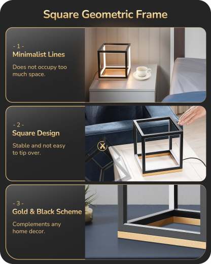 EDISHINE Black Gold Square Geometric LED Table Lamp-HLTL02Y