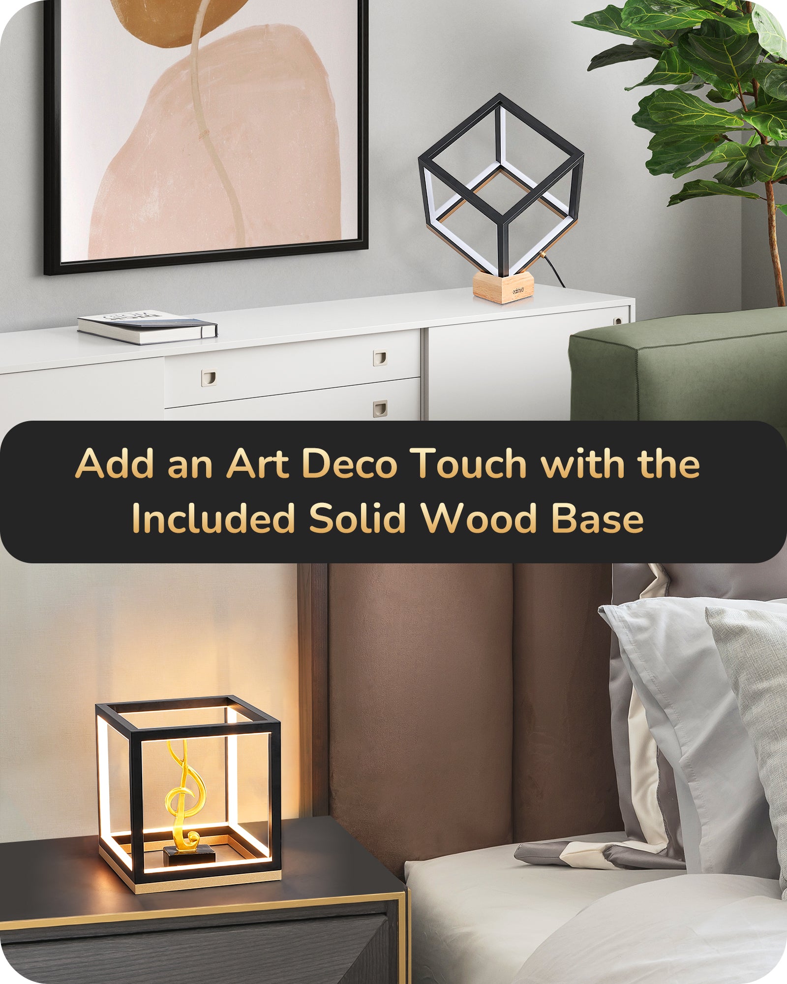 EDISHINE Black Gold Square Geometric LED Table Lamp-HLTL02Y