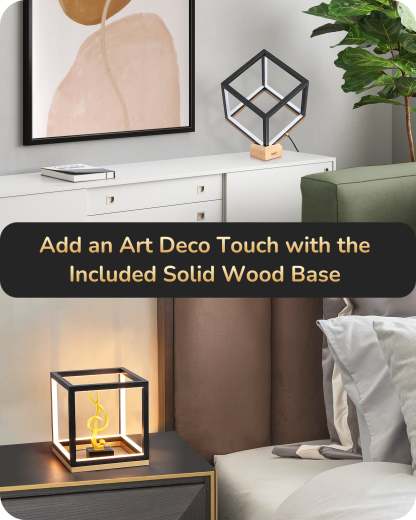 EDISHINE Black Gold Square Geometric LED Table Lamp-HLTL02Y