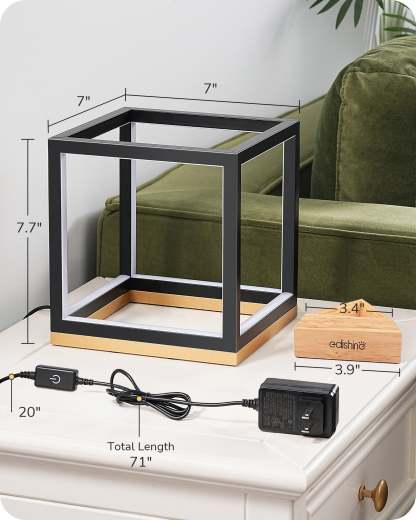 EDISHINE Black Gold Square Geometric LED Table Lamp-HLTL02Y