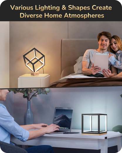EDISHINE Black Gold Square Geometric LED Table Lamp-HLTL02Y