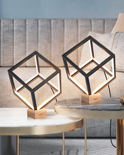 EDISHINE 2 Pack Dimmable Black Gold Square Geometric LED Table Lamp-ZHLTL02Y2