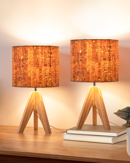 EDISHINE 2 Pack 14.2″ Wooden Tripod Table Lamp with ON/Off Switch, 1 Pack-ZHLTL05N2