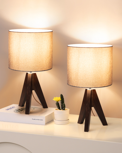 EDISHINE 2 Pack 14.2″ Walnut Color Wooden Tripod Table Lamp, 1 Pack-ZHLTL05R2