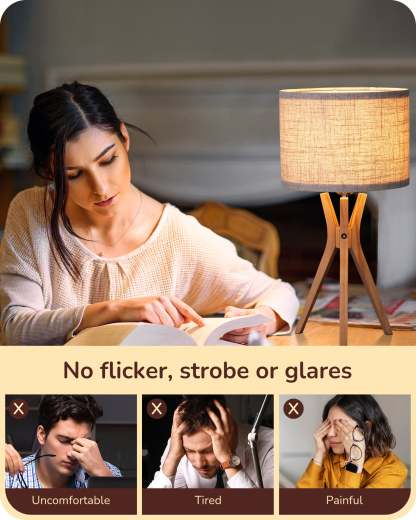 EDISHINE 17.5" Beige Linen Modern Tripod Table Lamp, E26 Base-HLTL05U