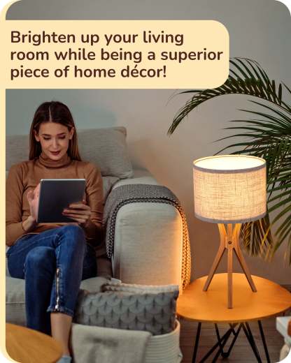 EDISHINE 17.5" Beige Linen Modern Tripod Table Lamp, E26 Base-HLTL05U
