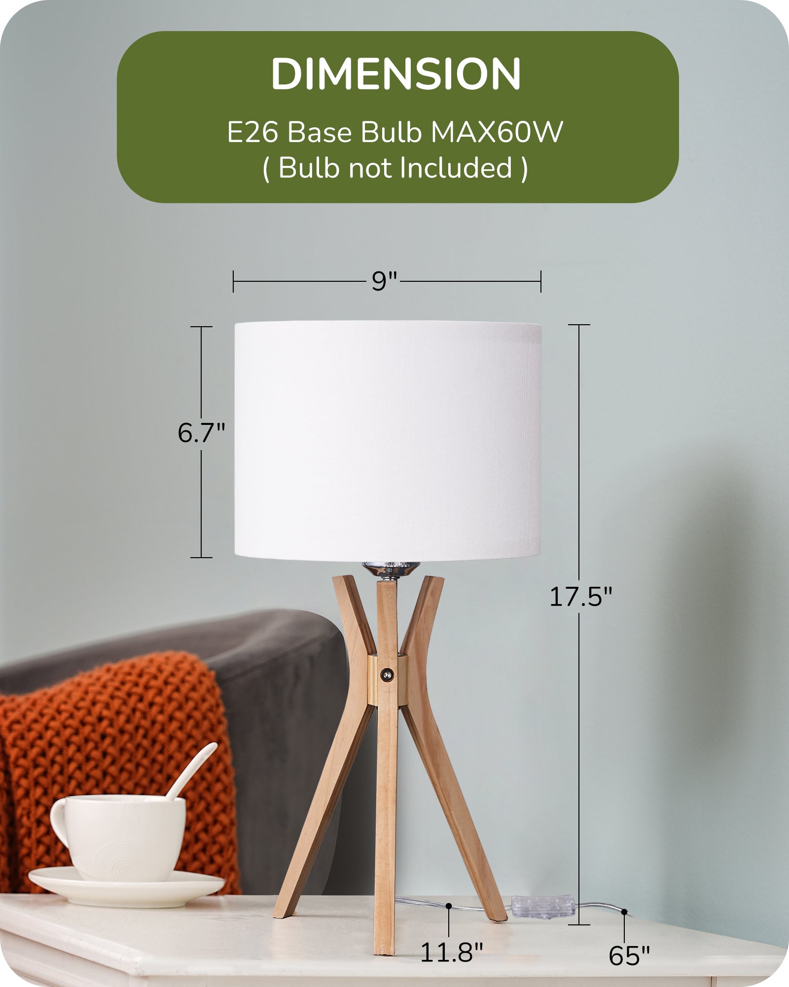 EDISHINE 17.5" White Linen Modern Tripod Table Lamp-HLTL05V
